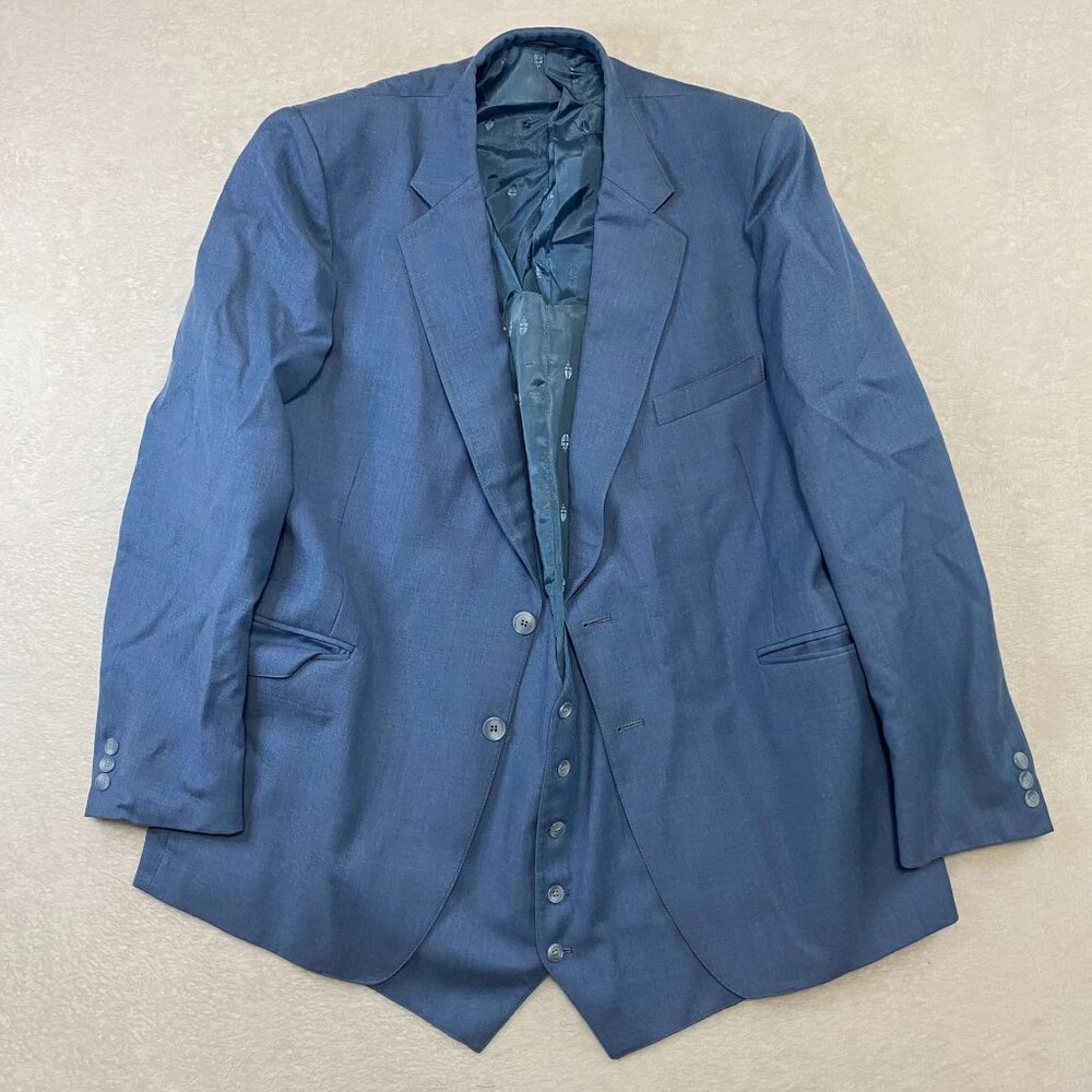 London Fog Blazer Jacket With Vest Mens R 48 Baby Blue Overcoat 100% Virgin Wool